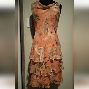 Allison Taylor Peach Floral Midi Dress